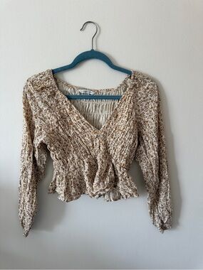 American Eagle Outfitters Cream Blouse with Brown Floral Print